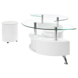 Buckley White High Gloss Curved Glass Top Coffee Table with Stools from Coaster - Luna Furniture