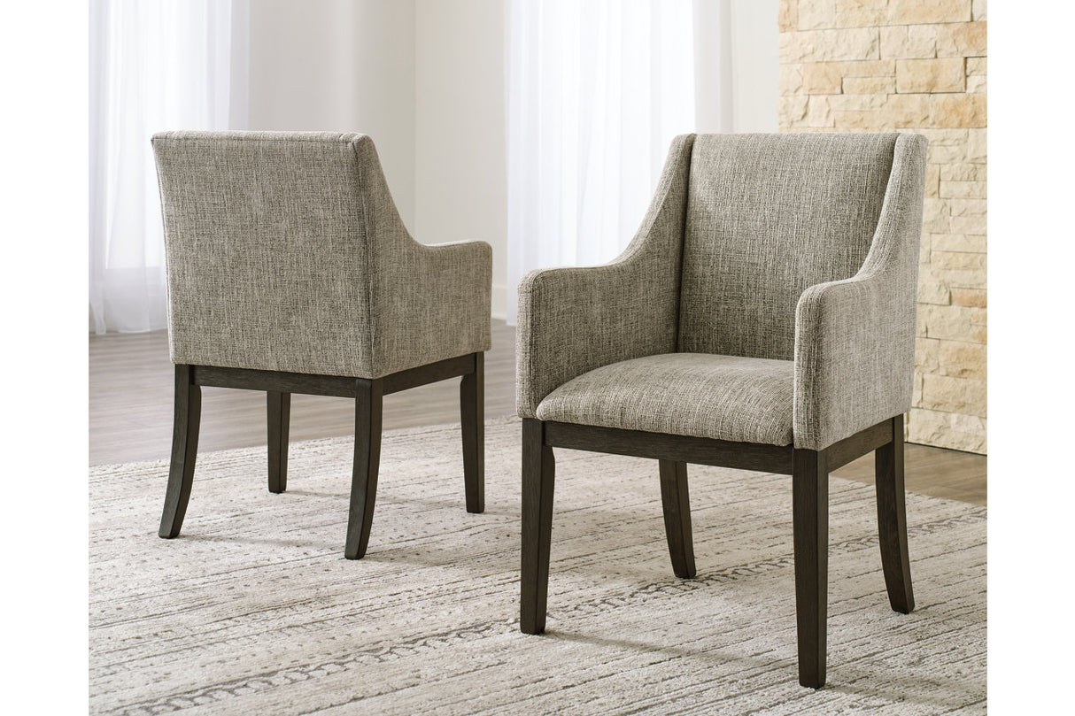 Burkhaus Beige/Dark Brown Dining Arm Chair, Set of 2 from Ashley Furniture - Luna Furniture