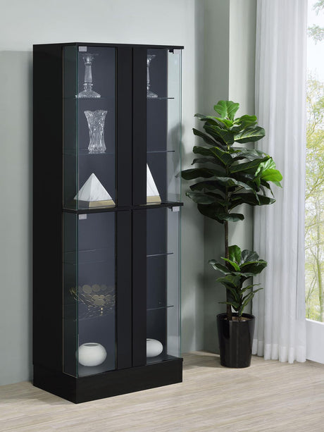 Cabra Black High Gloss Display Case Curio Cabinet with Glass Shelves and LED Lighting from Coaster - Luna Furniture