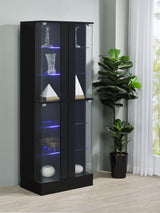 Cabra Black High Gloss Display Case Curio Cabinet with Glass Shelves and LED Lighting from Coaster - Luna Furniture
