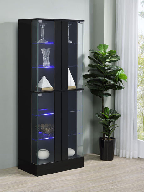 Cabra Black High Gloss Display Case Curio Cabinet with Glass Shelves and LED Lighting from Coaster - Luna Furniture