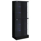 Cabra Black High Gloss Display Case Curio Cabinet with Glass Shelves and LED Lighting from Coaster - Luna Furniture