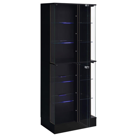 Cabra Black High Gloss Display Case Curio Cabinet with Glass Shelves and LED Lighting from Coaster - Luna Furniture