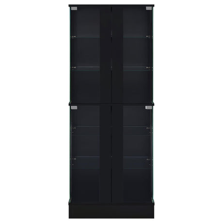 Cabra Black High Gloss Display Case Curio Cabinet with Glass Shelves and LED Lighting from Coaster - Luna Furniture