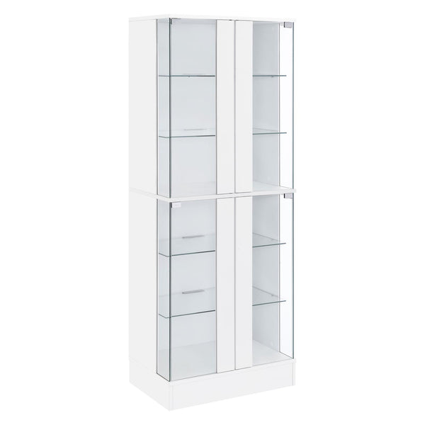 Cabra White High Gloss Display Case Curio Cabinet with Glass Shelves and LED Lighting