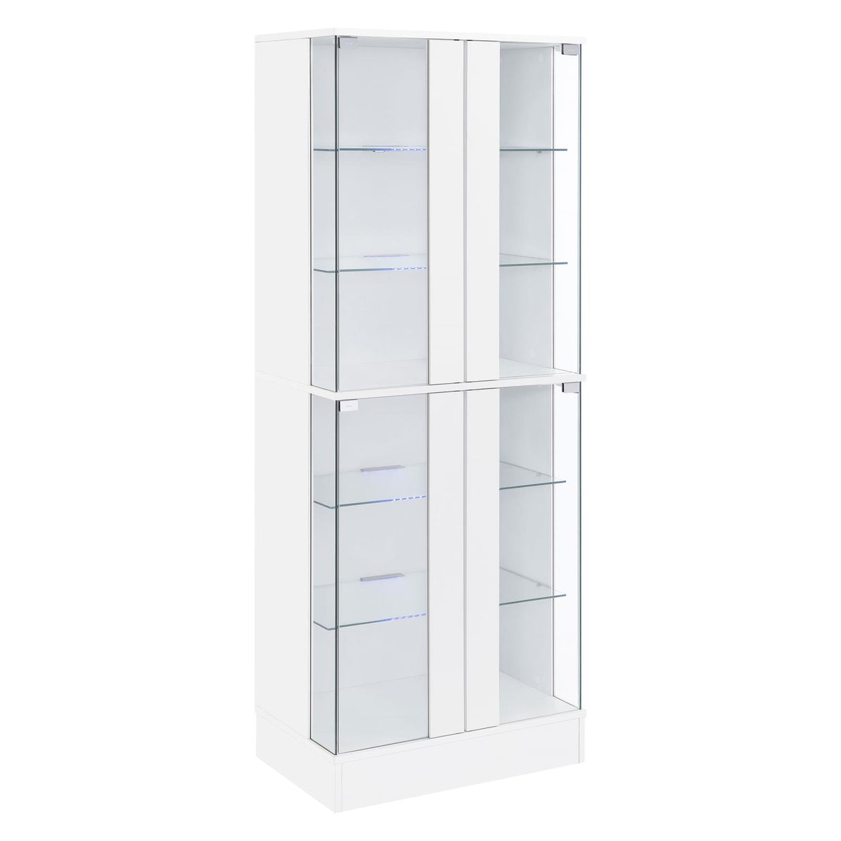 Cabra White High Gloss Display Case Curio Cabinet with Glass Shelves and LED Lighting from Coaster - Luna Furniture