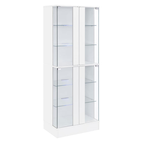Cabra White High Gloss Display Case Curio Cabinet with Glass Shelves and LED Lighting from Coaster - Luna Furniture