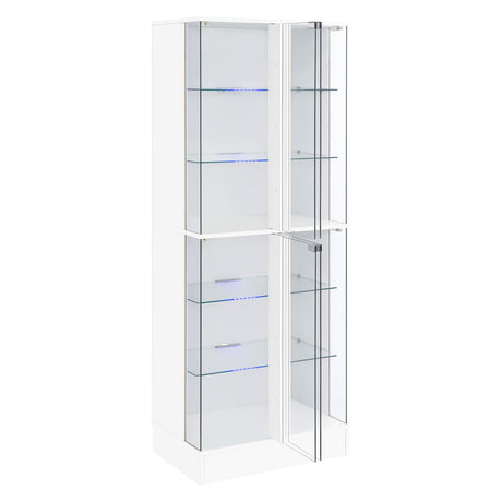 Cabra White High Gloss Display Case Curio Cabinet with Glass Shelves and LED Lighting from Coaster - Luna Furniture