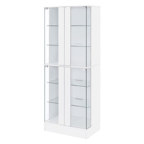 Cabra White High Gloss Display Case Curio Cabinet with Glass Shelves and LED Lighting from Coaster - Luna Furniture
