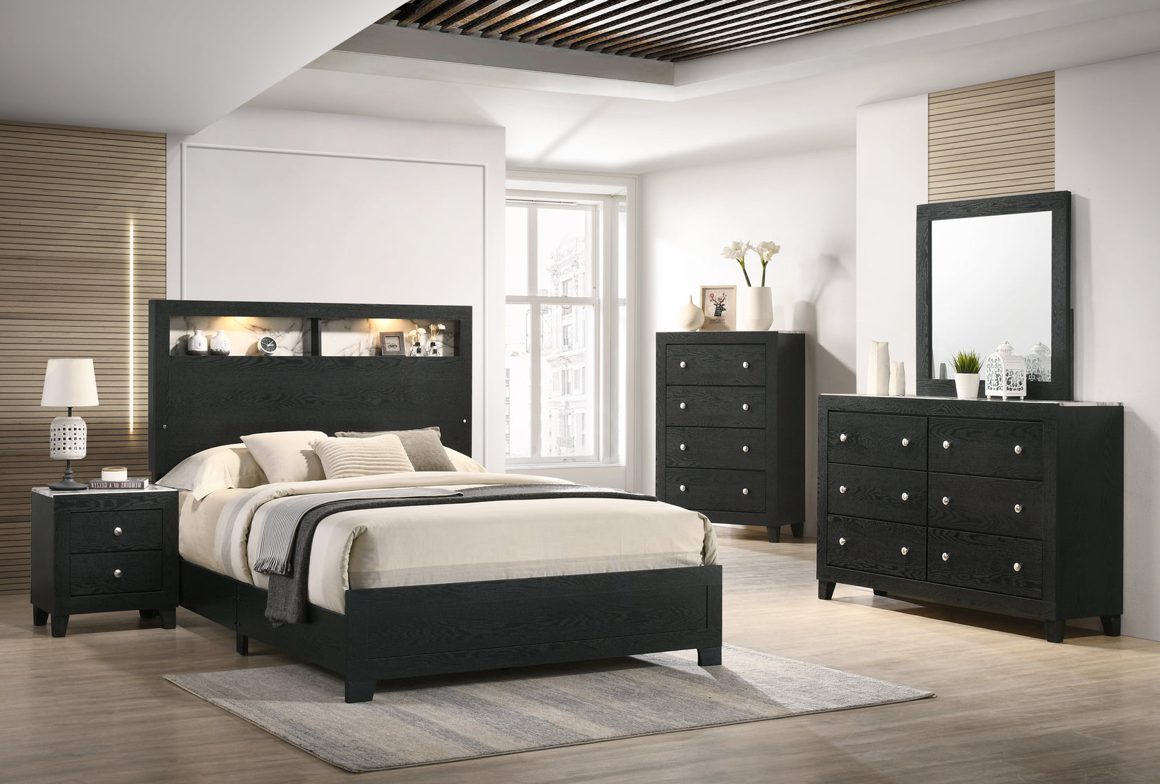 Cadence Black LED Panel Bedroom Set from Crown Mark - Luna Furniture