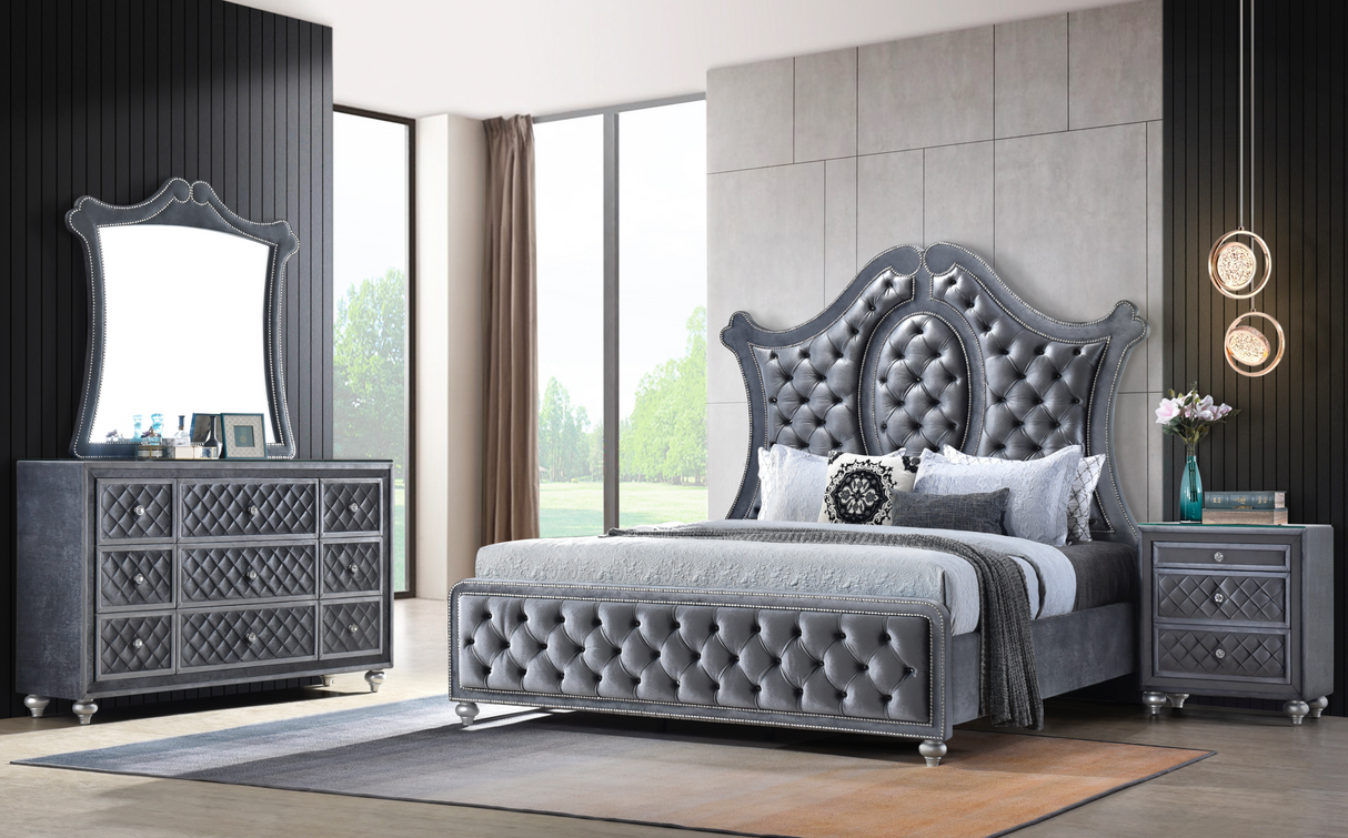 Cameo Gray King Upholstered Panel Bed from Crown Mark - Luna Furniture