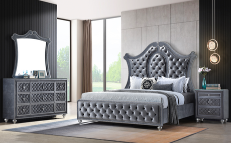 Cameo Gray King Upholstered Panel Bed from Crown Mark - Luna Furniture