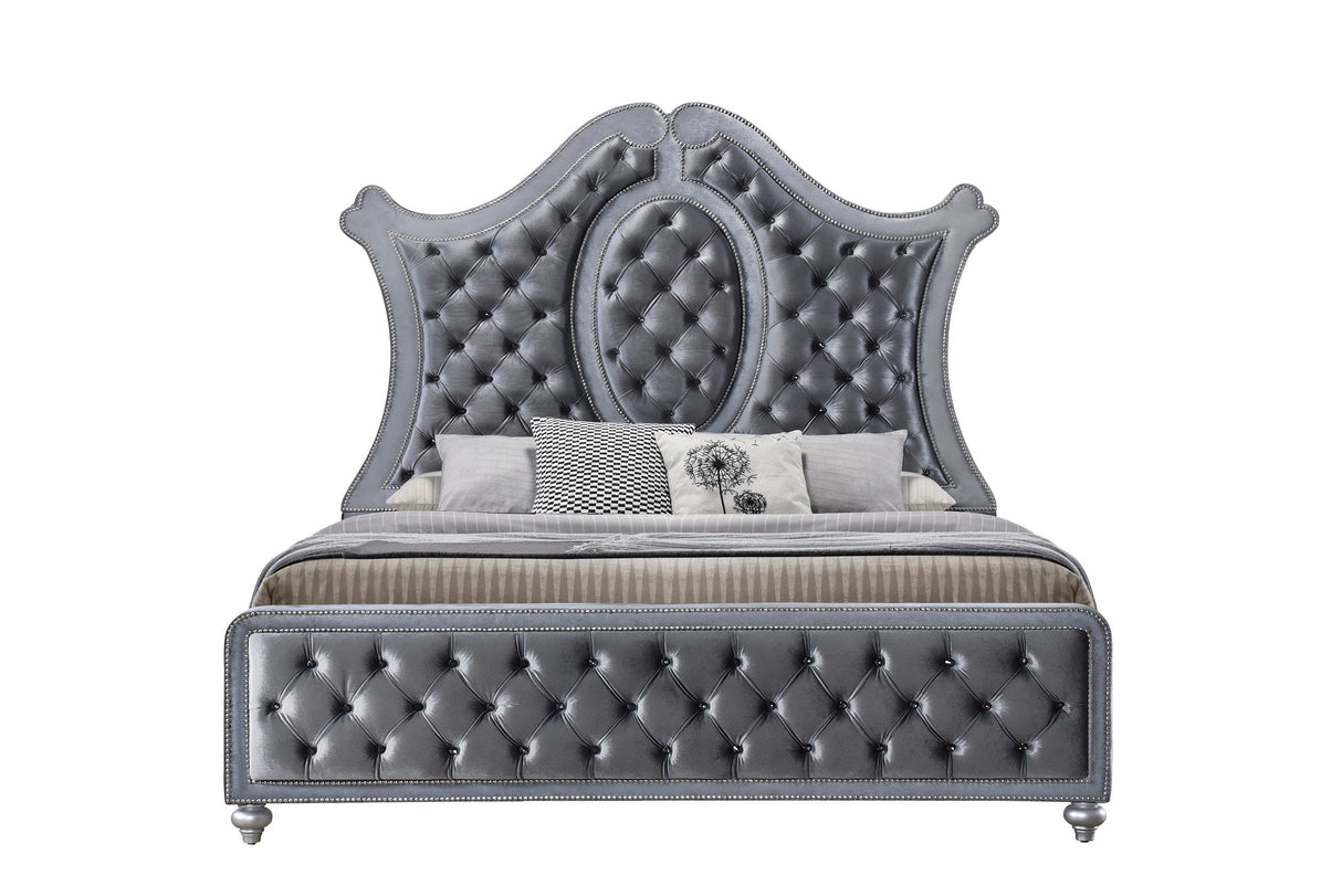 Cameo Gray Queen Upholstered Panel Bed from Crown Mark - Luna Furniture