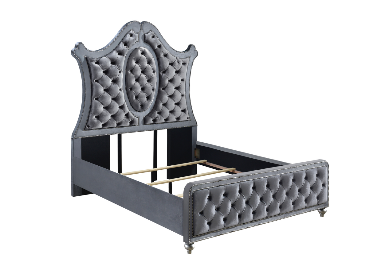 Cameo Gray Queen Upholstered Panel Bed from Crown Mark - Luna Furniture