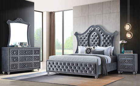 Cameo Gray Upholstered Panel Bedroom Set from Crown Mark - Luna Furniture