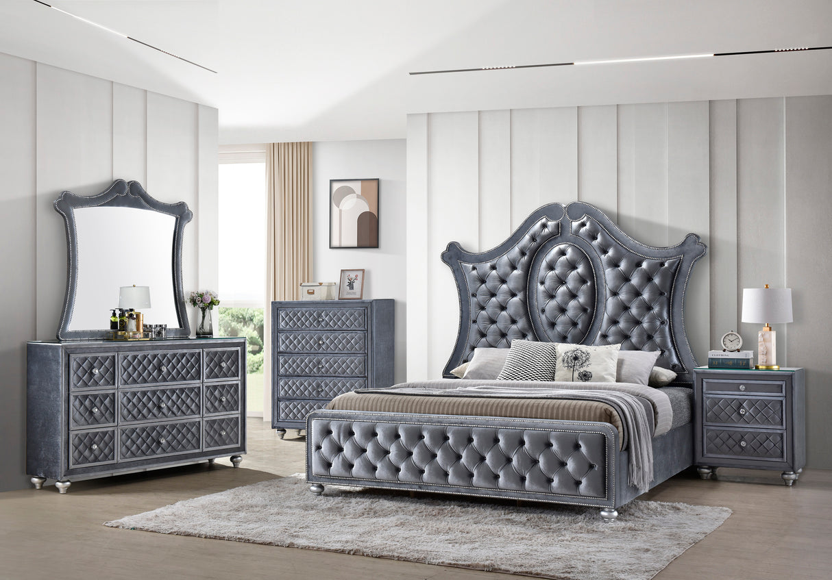 Cameo Gray Upholstered Panel Bedroom Set from Crown Mark - Luna Furniture