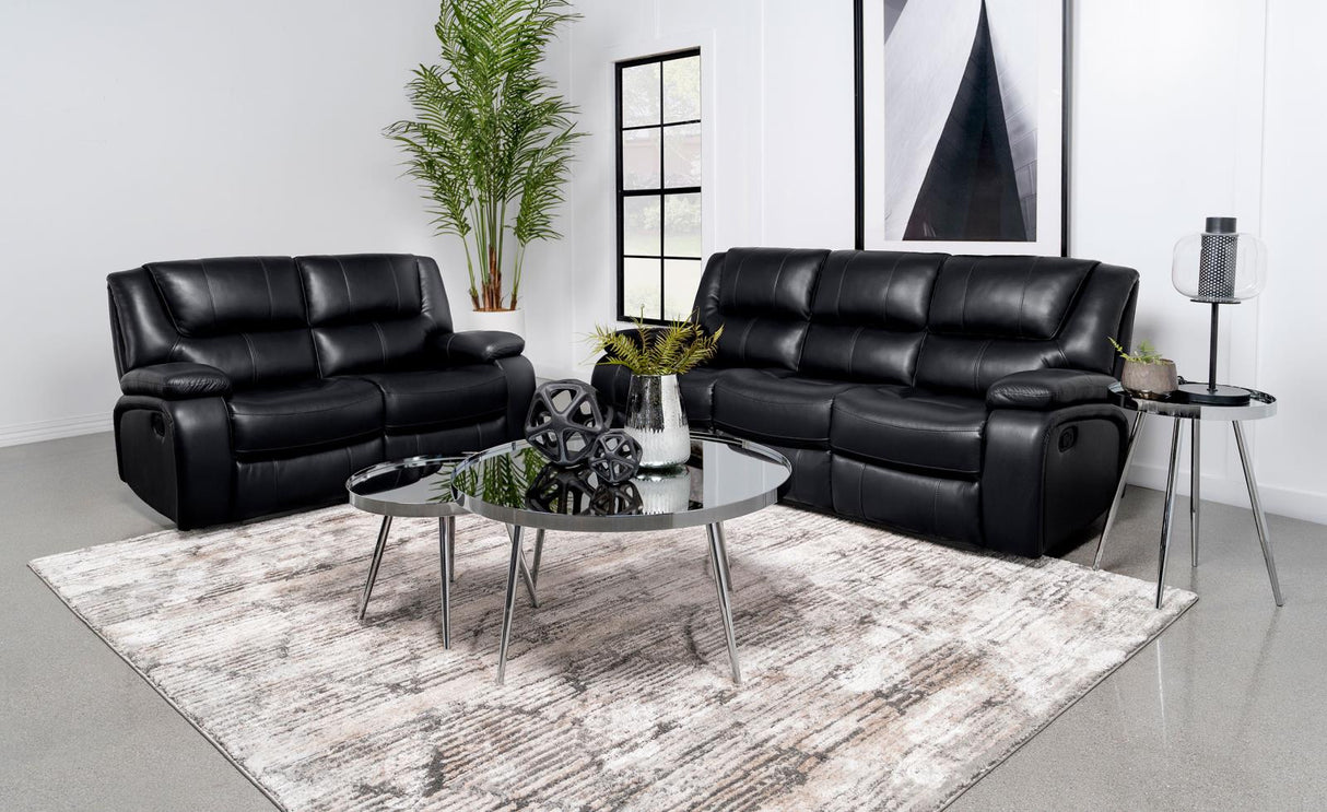 Camila Black Upholstered Motion Reclining Living Room Set from Coaster - Luna Furniture