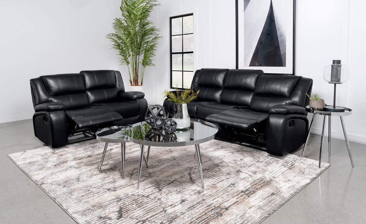 Camila Black Upholstered Motion Reclining Living Room Set from Coaster - Luna Furniture