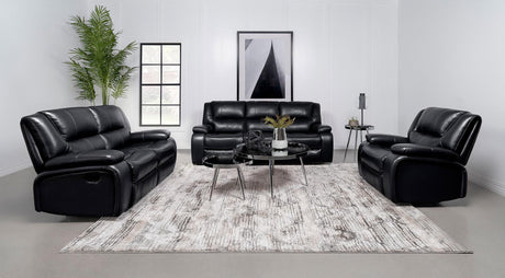 Camila Black Upholstered Motion Reclining Living Room Set from Coaster - Luna Furniture
