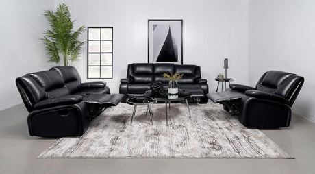 Camila Black 3-Piece Upholstered Motion Reclining Sofa Set from Coaster - Luna Furniture