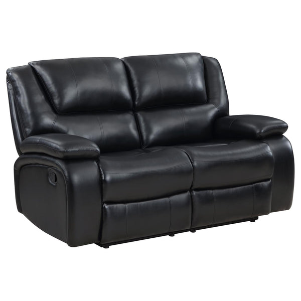 Camila Black Upholstered Motion Reclining Loveseat