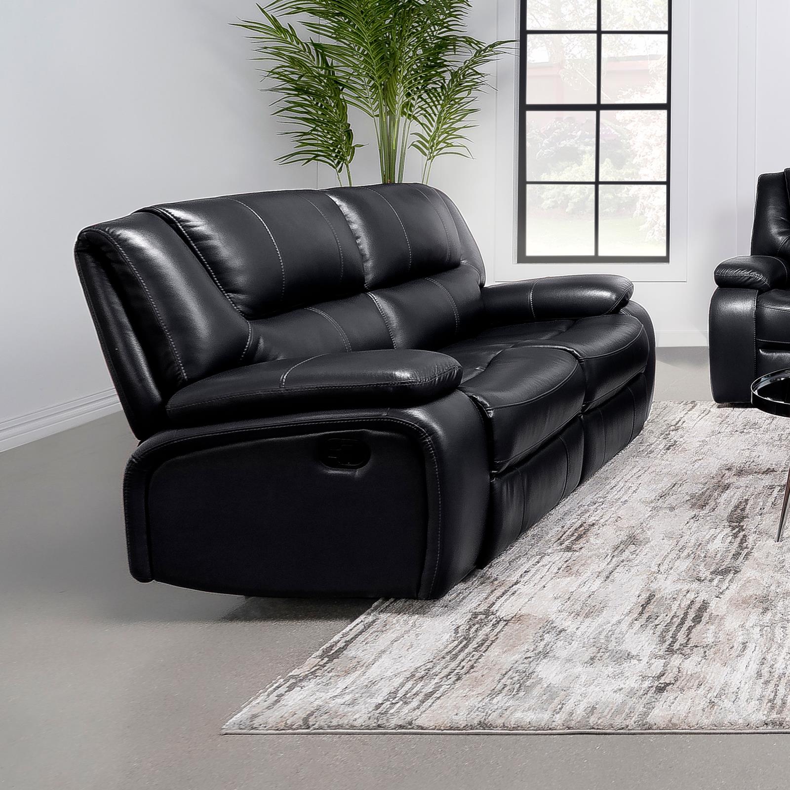 Camila Upholstered Motion Reclining Loveseat Black - Luna Furniture