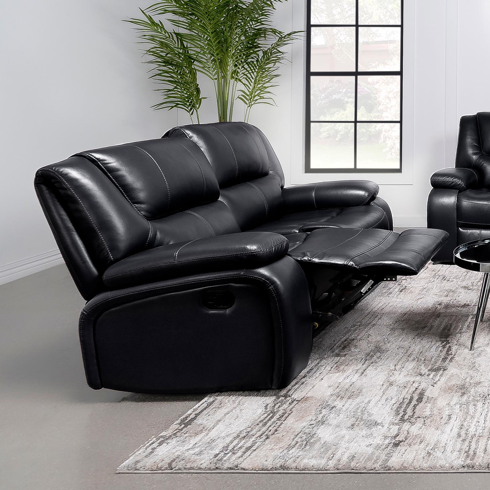 Camila Upholstered Motion Reclining Loveseat Black - Luna Furniture