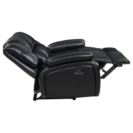 Camila Black Upholstered Motion Reclining Loveseat from Coaster - Luna Furniture