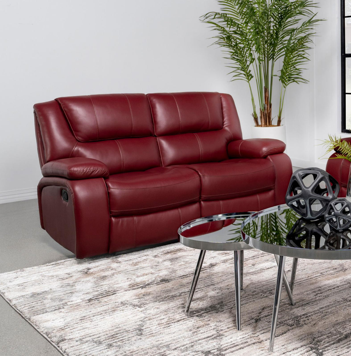 Camila Red Faux Leather Motion Reclining Loveseat from Coaster - Luna Furniture