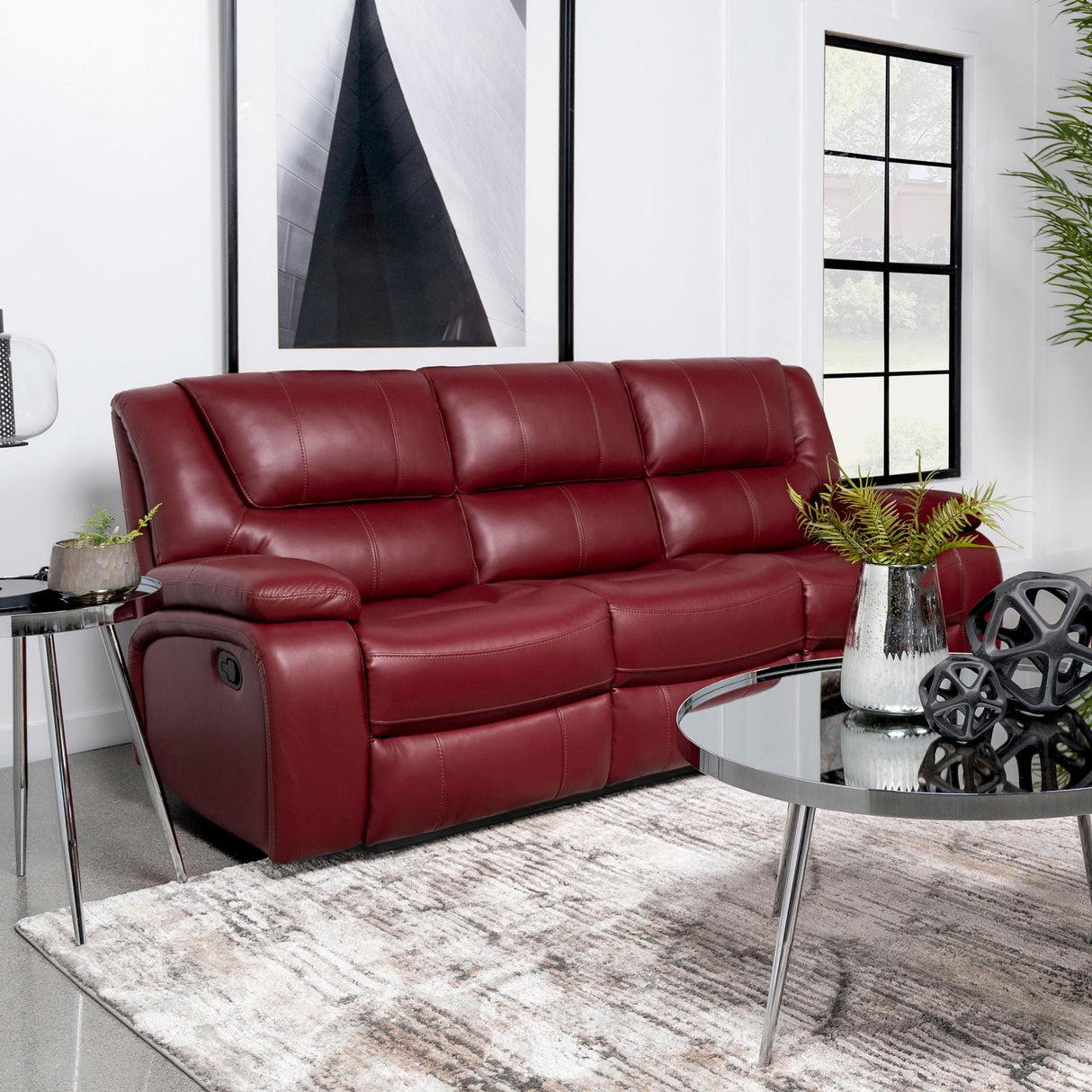 Camila Red Faux Leather Motion Reclining Sofa from Coaster - Luna Furniture