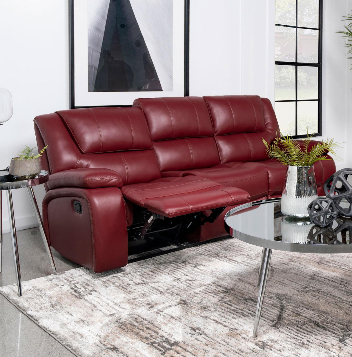 Camila Red Faux Leather Motion Reclining Sofa from Coaster - Luna Furniture