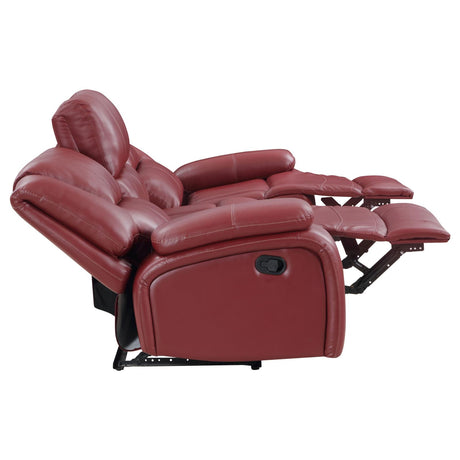 Camila Red Faux Leather Motion Reclining Sofa from Coaster - Luna Furniture