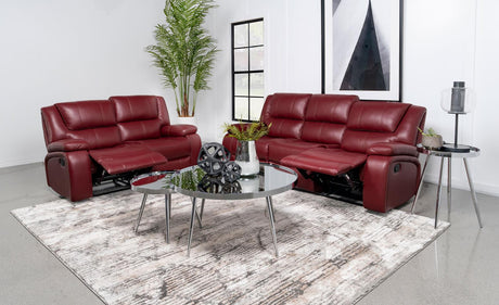 Camila Red Faux Leather Reclining Living Room Set from Coaster - Luna Furniture