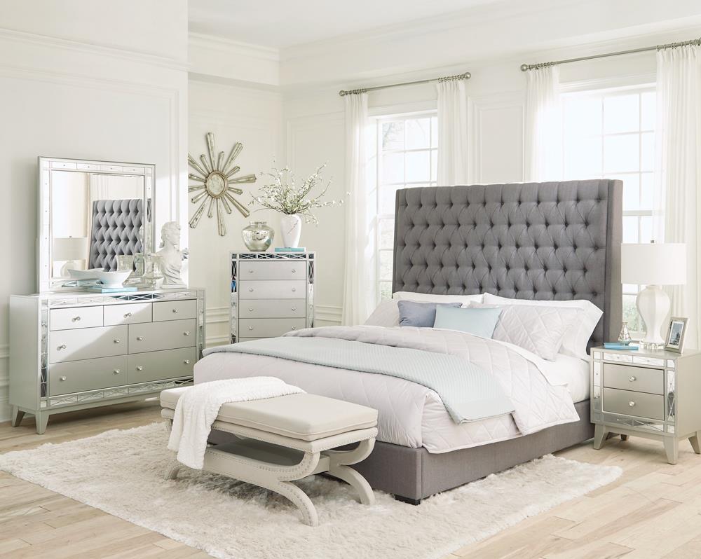 Camille Gray Queen Button Tufted Bed from Coaster - Luna Furniture