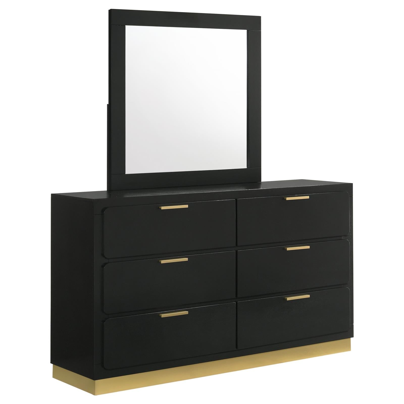 Caraway 6-Drawer Dresser With Mirror - Black Caraway 6-Drawer Dresser With Mirror - Black
