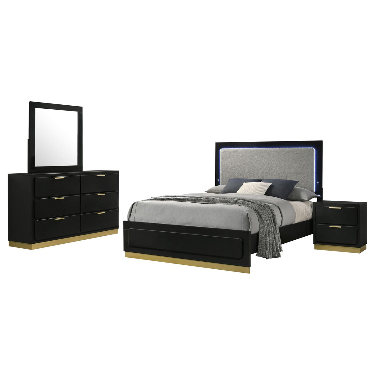 Caraway Black and Gray 4-Piece California King Bedroom Set with LED Headboard from Coaster - Luna Furniture