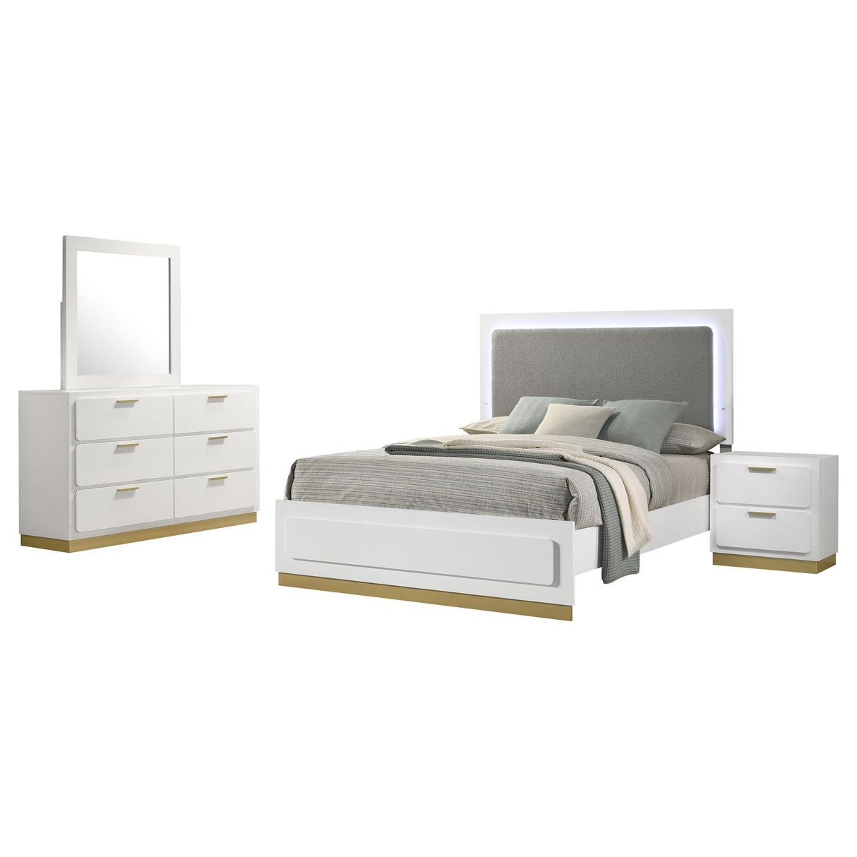 Caraway White and Gray 4-Piece Eastern King Bedroom Set with LED Headboard from Coaster - Luna Furniture