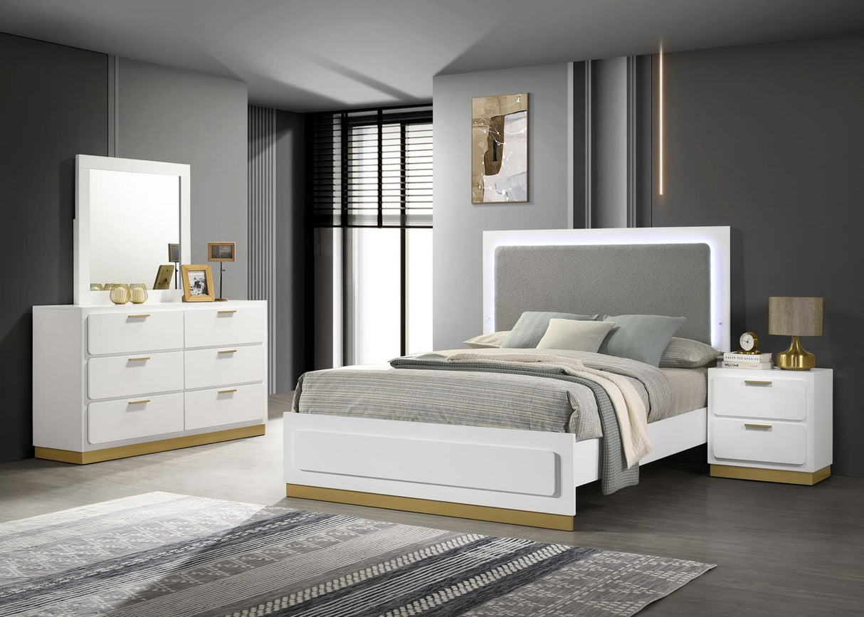 Caraway White and Gray 4-Piece Queen Bedroom Set with LED Headboard from Coaster - Luna Furniture
