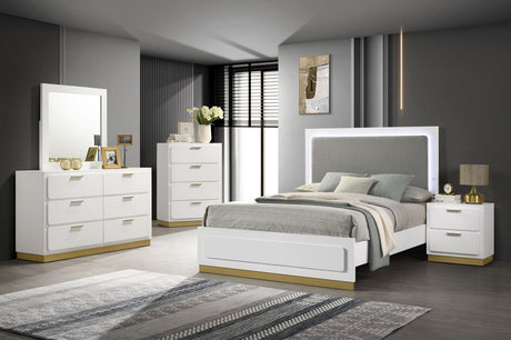 Caraway White and Gray Queen Bed with LED Headboard from Coaster - Luna Furniture