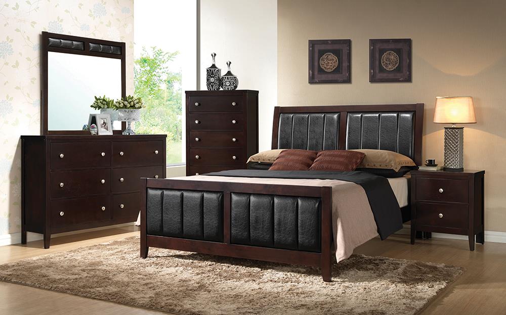 Carlton Cappuccino and Black 5-Piece Twin Upholstered Bedroom Set from Coaster - Luna Furniture