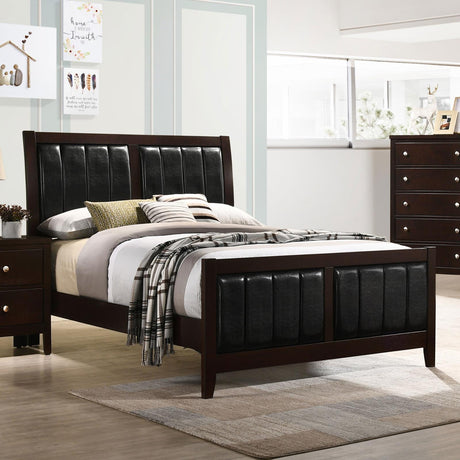 Carlton Cappuccino and Black Full Upholstered Panel Bed from Coaster - Luna Furniture