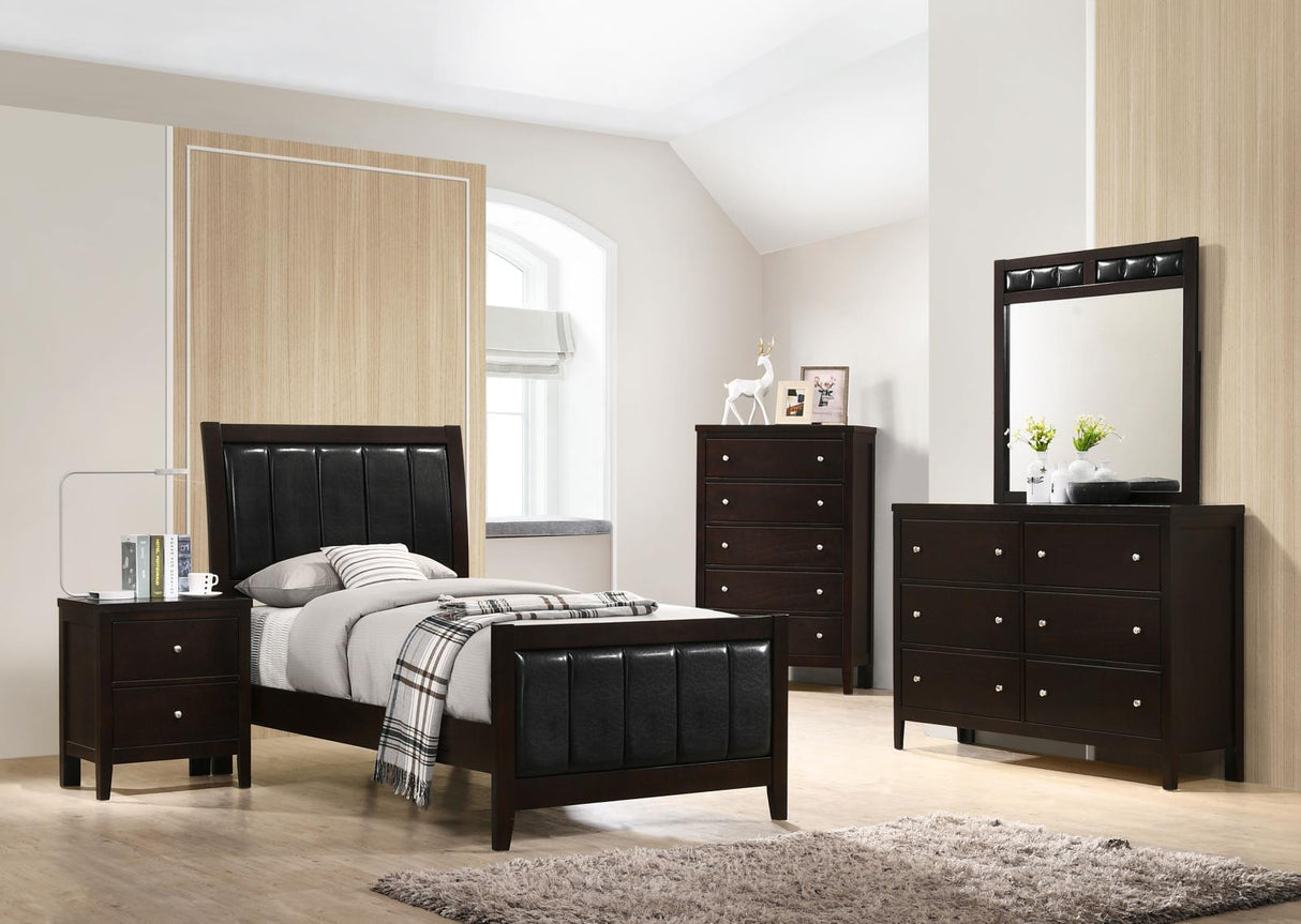 Carlton Cappuccino and Black Twin Upholstered Panel Bed from Coaster - Luna Furniture