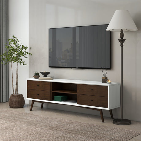 Caroline Mid Century Modern Style Walnut White TV Stand up to 72" from Midinmod - Luna Furniture