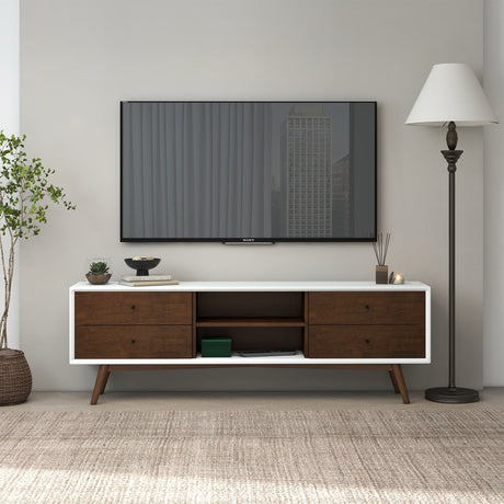 Caroline Mid Century Modern Style Walnut White TV Stand up to 72" from Midinmod - Luna Furniture