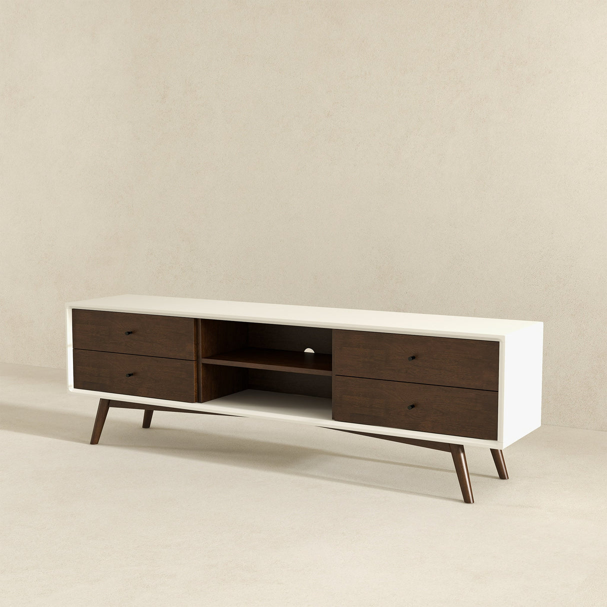 Caroline Mid Century Modern Style Walnut White TV Stand up to 72" from Midinmod - Luna Furniture