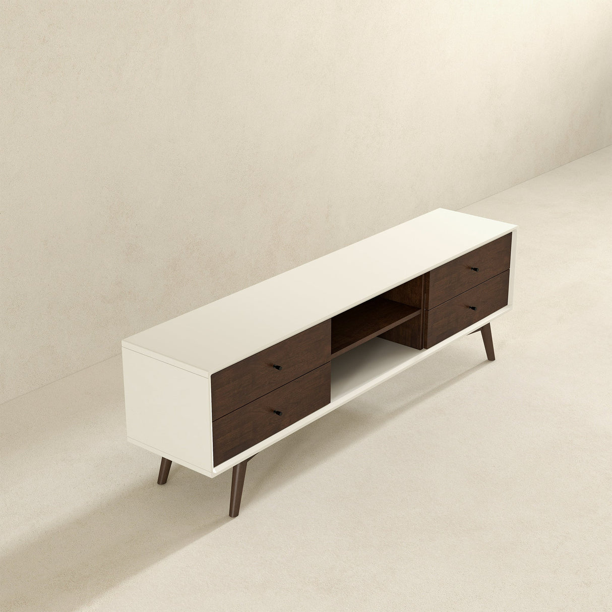 Caroline Mid Century Modern Style Walnut White TV Stand up to 72" from Midinmod - Luna Furniture