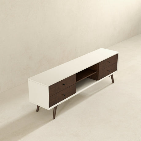 Caroline Mid Century Modern Style Walnut White TV Stand up to 72" from Midinmod - Luna Furniture