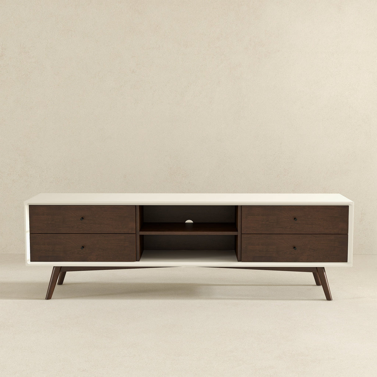 Caroline Mid Century Modern Style Walnut White TV Stand up to 72" from Midinmod - Luna Furniture