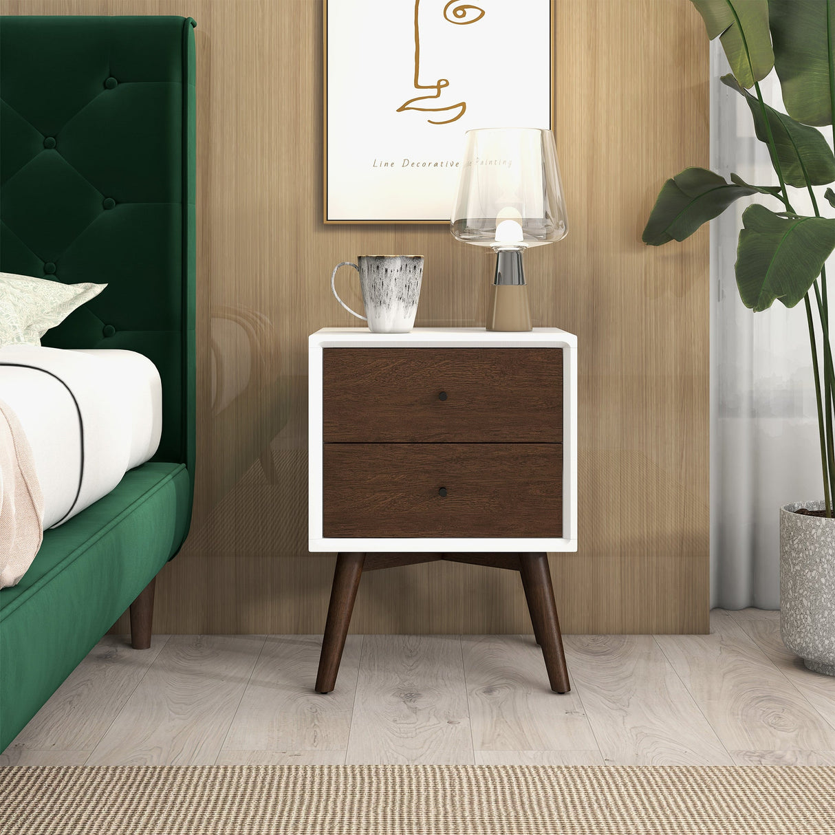 Caroline Mid Century Modern Style White Night Stand 2-Drawer from Midinmod - Luna Furniture