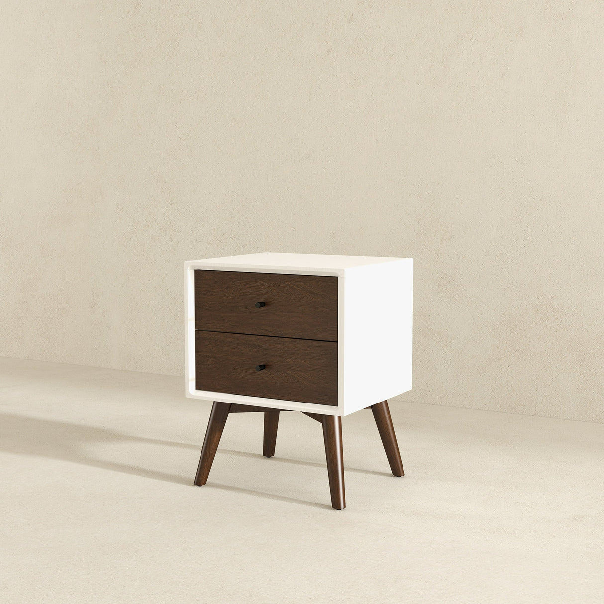 Caroline Mid Century Modern Style White Night Stand 2-Drawer from Midinmod - Luna Furniture